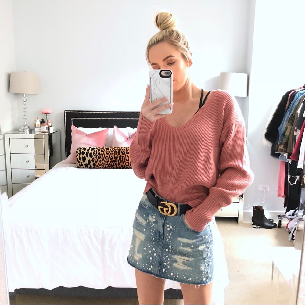 Free People V-Neck Knit Sweater Cinnamon Color - Picture 4 of 7